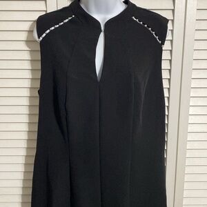 Sharagano Black Sleeveless Midi Dress with Pearl Detail